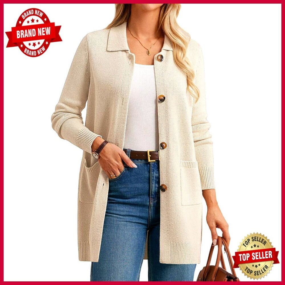 Long Cardigan Sweater with Pockets Button Knit Blazer Chic Fall Casual